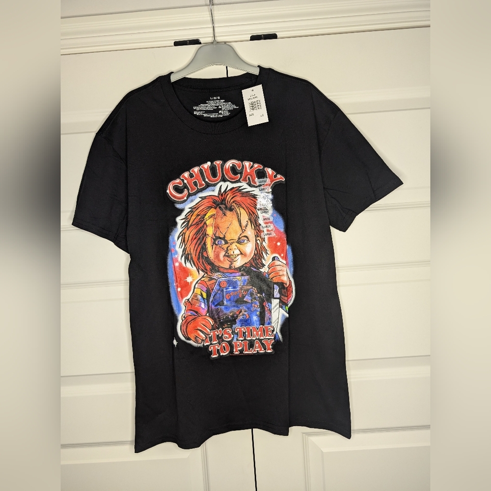 NWT Mens Large Mad Engine Black T-shirt - Chucky It's Time To Play